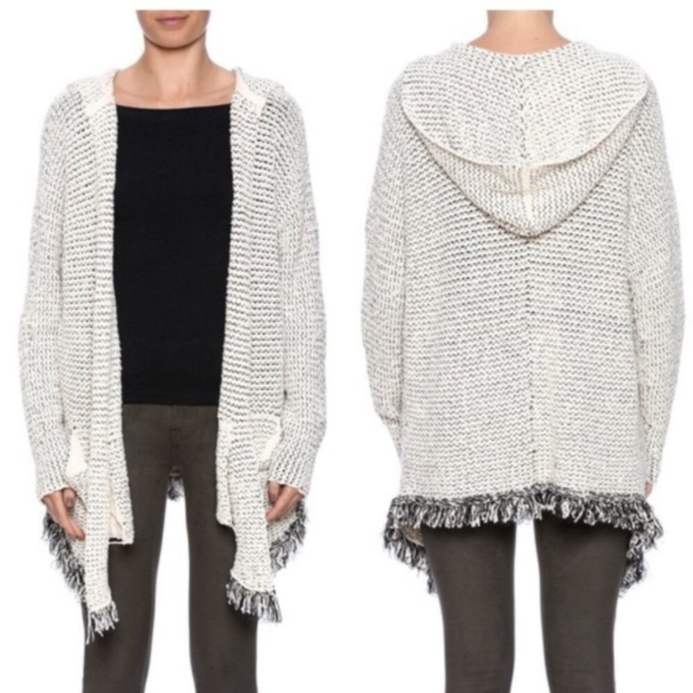 Free People Love Me Tender Hood Fringe Oversized Boho Cardigan Sweater Open Knit